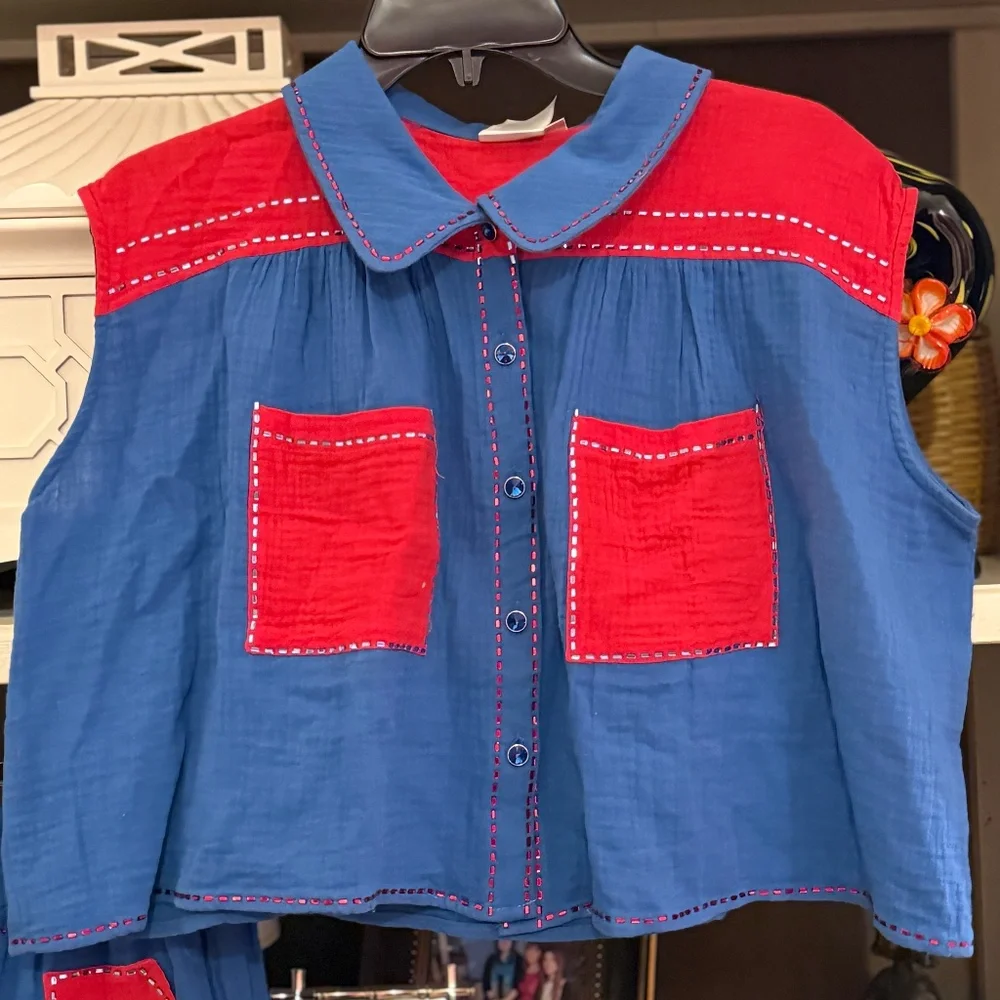 Queen of Sparkles XS gauze short set blue red USA - Picture 4 of 6